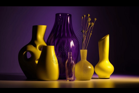 紫色黄色光的不同花瓶图片