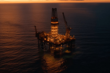 有灯光的海上石油钻井平台图片