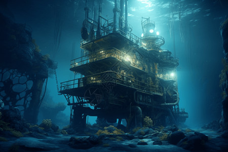 有灯光的深海石油钻井平台图片