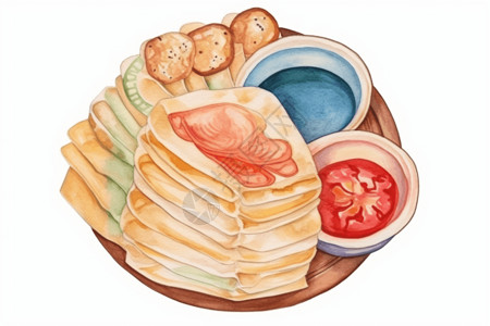 给面包抹酱汁手绘水彩食品米饼插画
