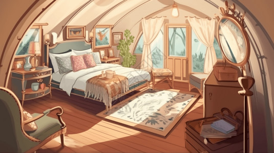 豪华帐篷户外舒适的帐篷插画