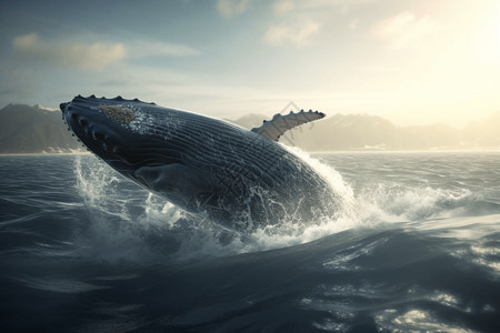 雄伟的座头鲸突破表面背景图片