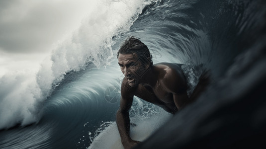 一个在大浪中冲浪的人背景图片