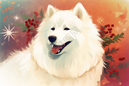萨摩耶圣诞节的小狗背景图片