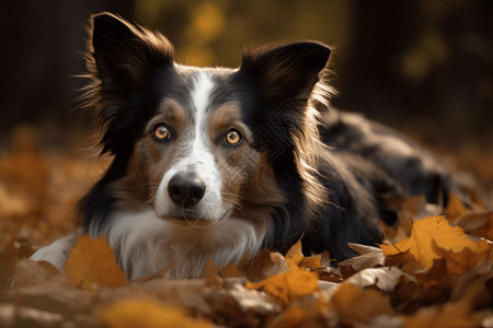 秋天郊外的边境牧羊犬背景图片