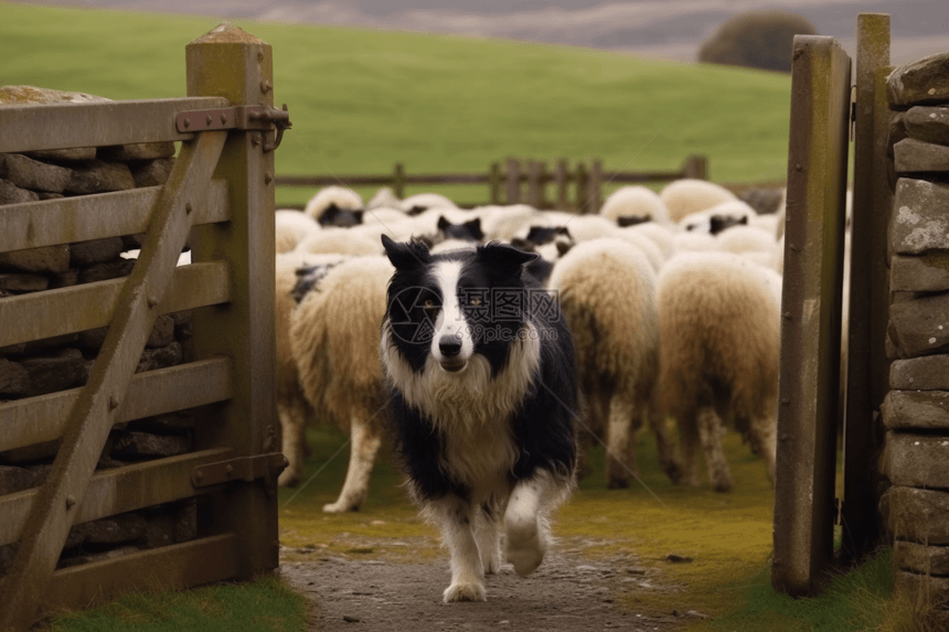 牧羊犬在放牧绵羊图片