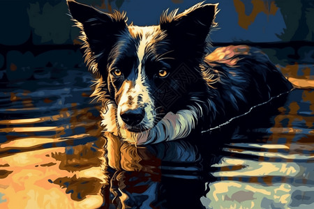 河里游泳的狗图片