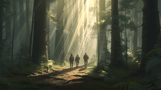 徒步穿越一片宁静的森林背景图片