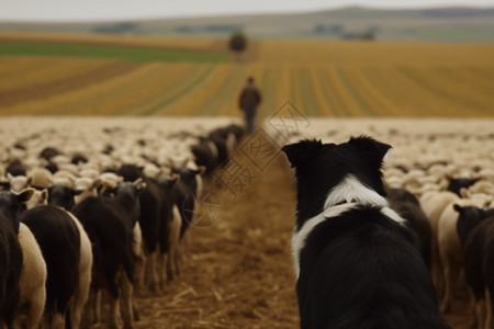 边境牧羊犬在农场放牧背景图片