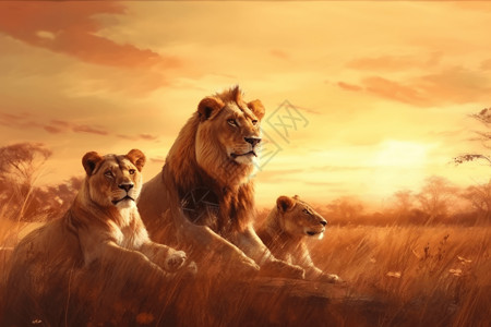 狮子家族在大草原休息高清图片