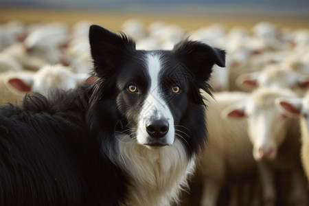 放羊时边境牧羊犬凝视镜头高清图片