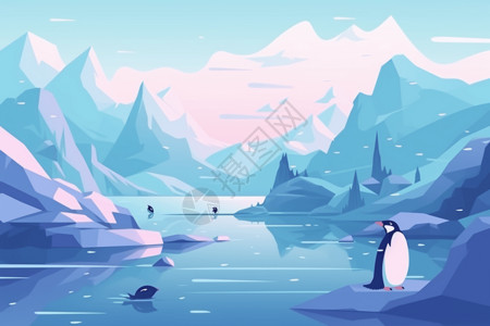 船冰山南极可爱的企鹅插画