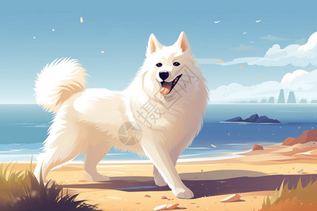 西沃德海洋动物中心海边度假的狗狗插画