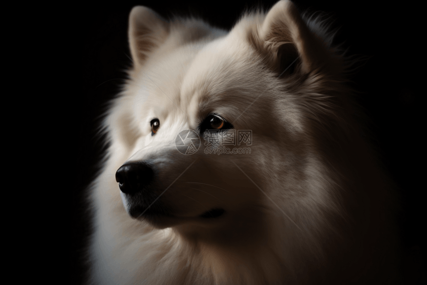 一只萨摩耶狗的特写肖像图片
