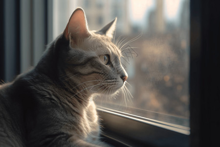 小猫望向窗外图片