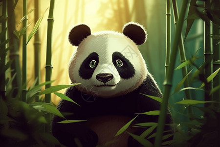 国宝大熊猫在竹林中背景图片