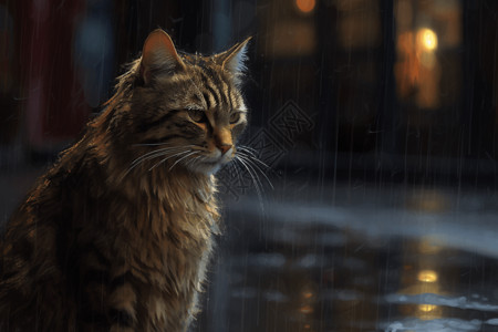 雨中淋雨的猫咪背景图片