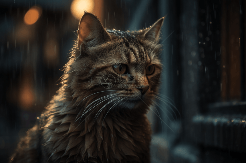 雨中的猫咪图片