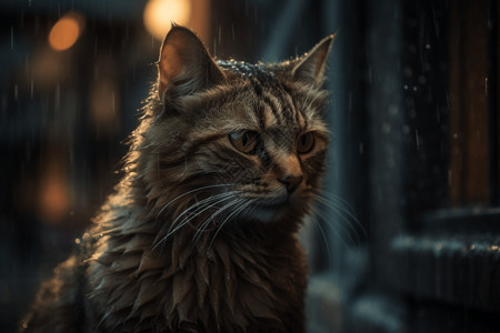 雨中的猫咪背景图片