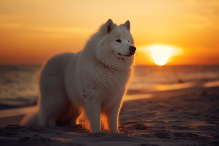 海滩上玩耍的狗图片