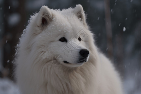 雪地中的萨摩耶犬图片