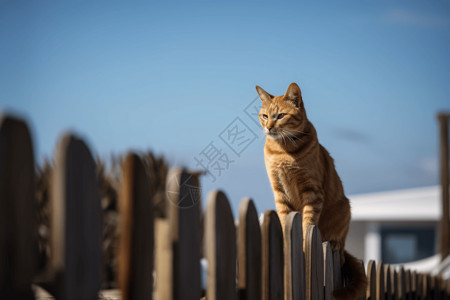 海滩木栅栏站在栅栏上的猫背景