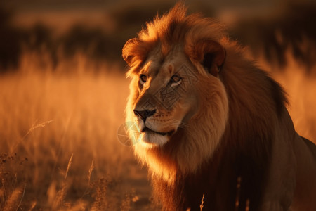 大草原高清非洲大草原上的狮子。风格: 逼真的温暖照明。，高清背景