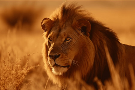非洲大草原上的狮子。风格: 逼真的温暖照明。，高清高清图片
