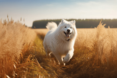 田野上的萨摩耶犬图片