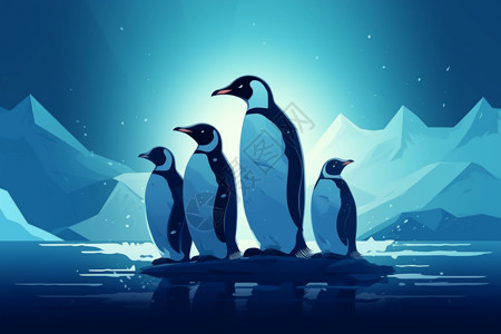海洋家族浮冰上的企鹅家族插画
