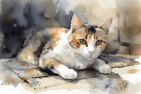 猫咪的水彩画背景图片