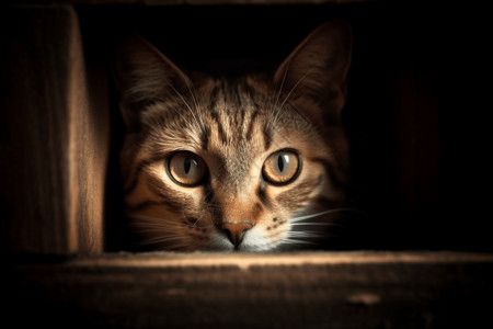 猫偷看躲在盒子中的背景