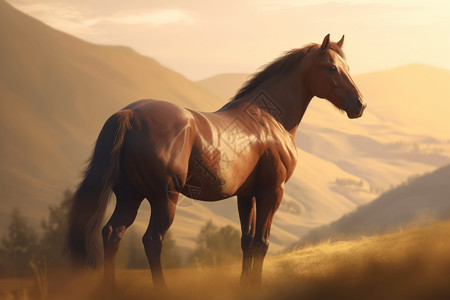 郊外丘陵的马背景图片