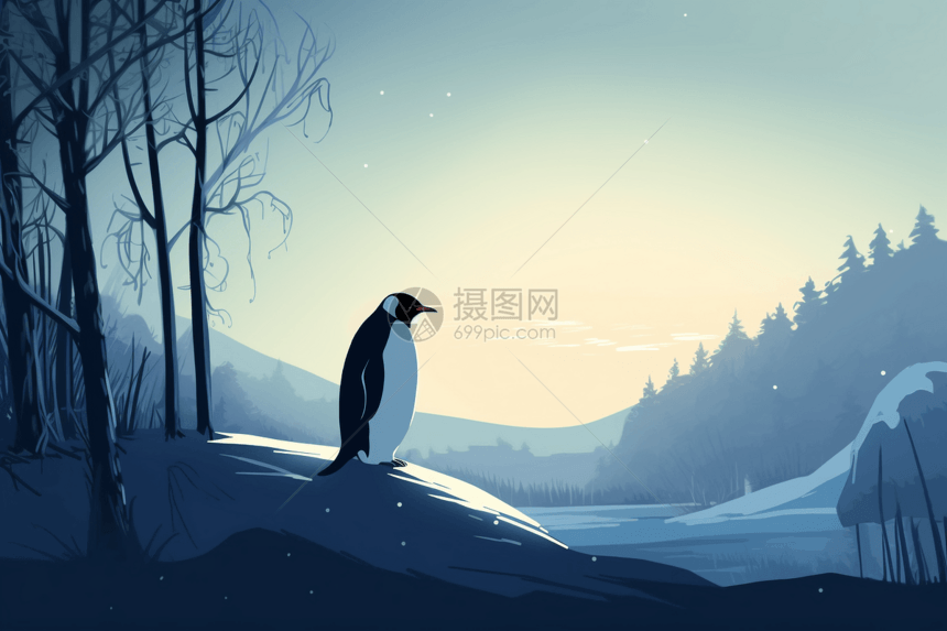 白雪皑皑风景中的企鹅图片