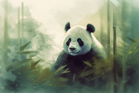竹林中的可爱的熊猫背景图片