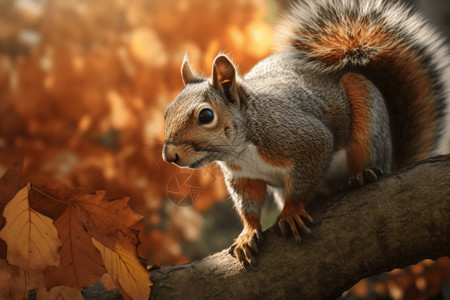 秋天森林的松鼠图片