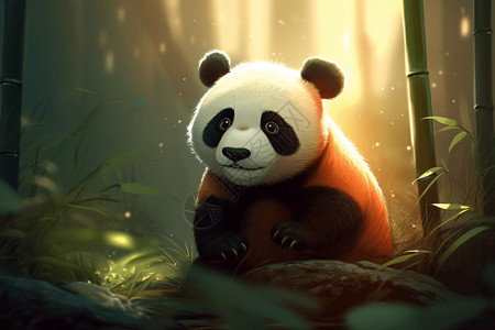 竹林中可爱的熊猫背景图片