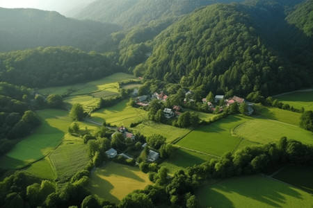 最美丽的村庄山谷中小村庄设计图片