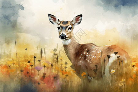 水彩风格的梅花鹿背景图片