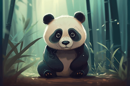 竹林中可爱的熊猫背景图片