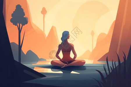瑜伽练习者在森林背景图片