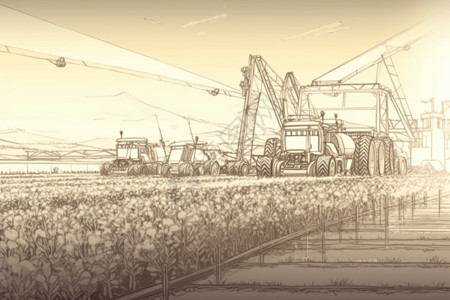 机器人养殖设备素描插画