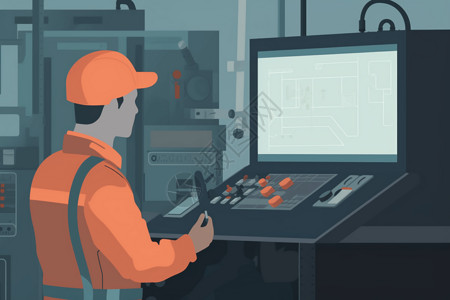 生产线工人技术人员维护机械插画