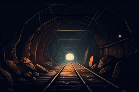 采矿工人幽暗的隧道插画