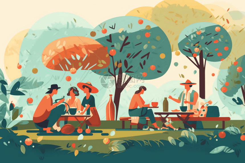 欢快的一家人在野餐图片