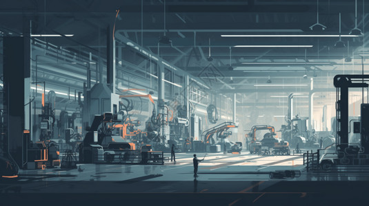生产线车间工厂车间的全景插画