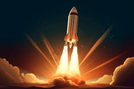 火箭轨迹3D卡通插图背景图片