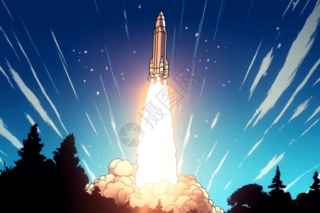 向太空发射载人火箭插图背景图片