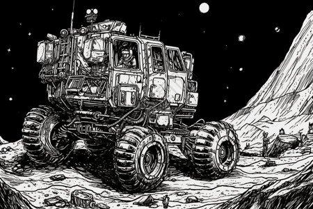月球车穿越月球3D卡通插图背景图片