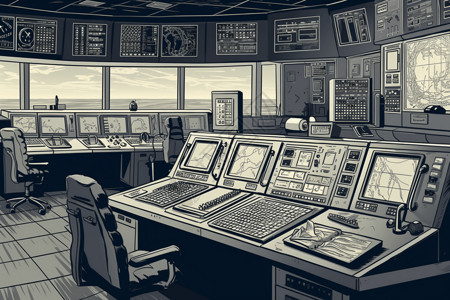 发射控制中心场景卡通插图图片